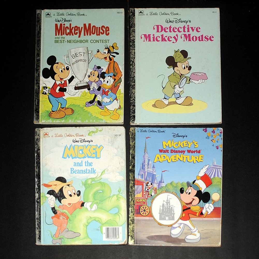 VTG Little Golden Books Lot of 4 Disney Mickey Best Neighbor, Beanstalk 70s-90's